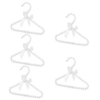 Iron Pet Hanger, with Plastic Pearl Beads and Bowknot Polyester Ribbon, for Pet Clothing Supplies, Linen, 167x195x12mm