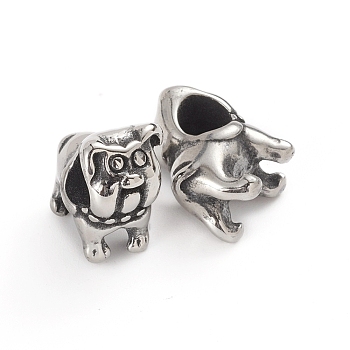 304 Stainless Steel European Beads, Large Hole Beads, Bulldog, Antique Silver, 14x9x12.2mm, Hole: 5mm