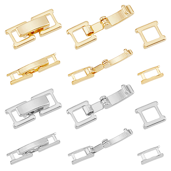 16Pcs 4 Styles Eco-Friendly Brass Watch Band Clasps, Long-Lasting Plated, Platinum & Golden, 15~16x3.5~6.5x4mm, 4pcs/style