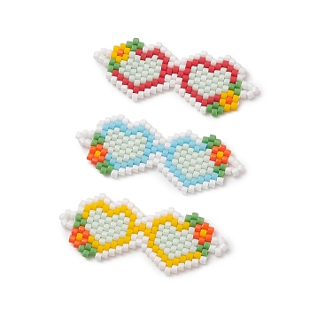 3Pcs 3 Color Handmade MIYUKI Japanese Seed Loom Pattern Seed Beads, Double Heart Link Connectors, Mixed Color, 15x37x1.8mm, Hole: 1.6mm, hole: 1.6mm, 1Pc/color