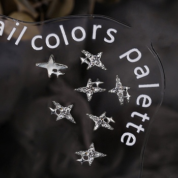 Star Alloy Rhinestone Cabochons, Nail Art Decoration Accessories, Silver, 8.7x6.3mm