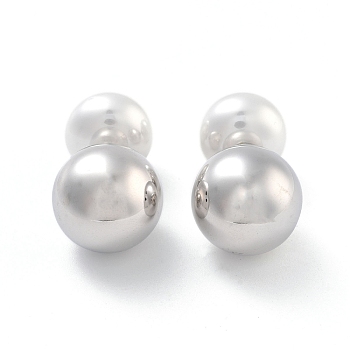 304 Stainless Steel Stud Earrings, with Plastic Beads, Jewelry for Women, Round, Stainless Steel Color, 27x16mm