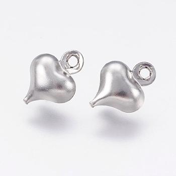 304 Stainless Steel Charms, Puffed Heart, Stainless Steel Color, 8.5x6.5x3mm, Hole: 1mm