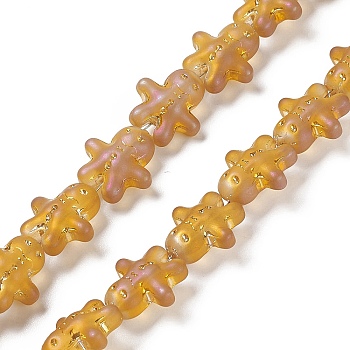 Full Rainbow Plated Forsted Electroplate Glass Beads, Ginger Man, for Christmas, Dark Orange, 15x14x7mm, Hole: 1mm, about 45pcs/strand, 24.80''~25.20''(63~64cm)