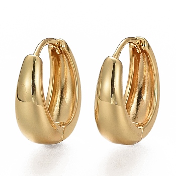 Brass Chunky Small Huggie Hoop Earrings for Women, Hypoallergenic Hinged Hoop Earrings, Real 18K Gold Plated, 3 Gauge, 17x6mm, Pin: 1mm