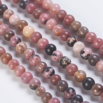 Natural Rhodonite Beads Strands, Round, 4mm, Hole: 1mm, about 98pcs/strand, 15.3 inch