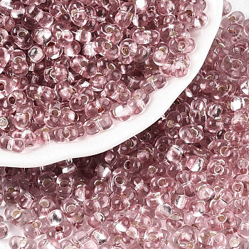 Baking Paint Transparent Glass Seed Beads, Silver Lined, Peanut, Rosy Brown, 5.5~6.5x3.5~4x3~3.5mm, Hole: 1.2~1.4mm, about 4500pcs/pound