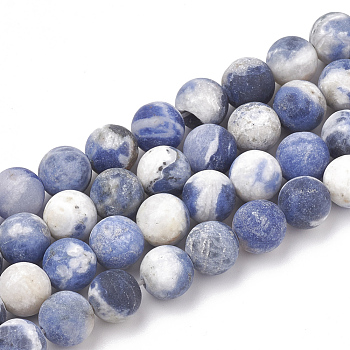 Natural Sodalite Beads Strands, Frosted, Round, 12mm, Hole: 1.5mm, about 31~33pcs/strand, 14.9~15.1 inch(38~38.5cm)