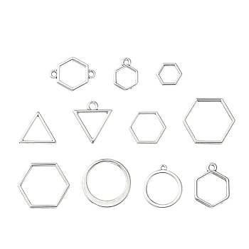 10Pcs Alloy Open Back Bezel Pendants and Links, Filling Accessories, for Epoxy Resin, Resin Jewelry Making, Mixed Shapes, Antique Silver, 10~22x10~22mm