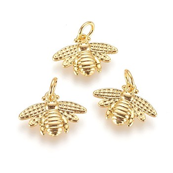 Brass Charms, with Jump Ring, Bees, Golden, 12x16x2mm, Hole: 3mm