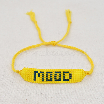 Glass Seed Braided Link Bracelet, Adjustable Word Mood Friendship Bracelet for Women, Yellow, 11 inch(28cm)(BJEW-A121-64B)