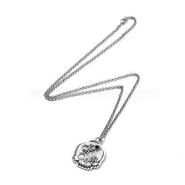 Skull Rhinestone Pendant Necklaces with Rolo Chains(NJEW-F309-08)-2