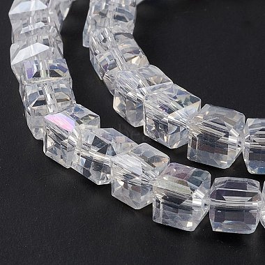 Chapelets de perles en verre galvanoplastique(X-EGLA-D018-8x8mm-01)-6