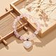 Natural Rose Quartz Round Beaded Stretch Bracelet with Heart Charm(BJEW-JB09019-03)-2