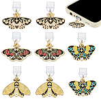 8Pcs 4 Styles Plastic Mobile Dustproof Plugs, with Alloy Enamel Pendants, Butterfly with Flower, Mixed Color, 29~32mm, 2pcs/style(HJEW-OC00292)