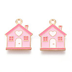 Alloy Enamel Pendants, House Charm, Light Gold, Pink, 19.6x15.6x1.2mm, Hole: 1.8mm(X-ENAM-T022-27)