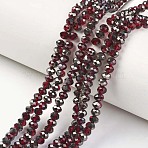 Electroplate Transparent Glass Beads Strands, Half Black Plated, Faceted, Rondelle, Dark Red, 6x5mm, Hole: 1mm, about 85~88pcs/strand, 16.1~16.5 inch(41~42cm)(EGLA-A034-T6mm-P10)