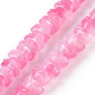 Transparent Glass Beads Strands, Flower, Hot Pink, 11~12x7.5~8mm, Hole: 1.4mm, about 50pcs/strand, 11.42''(29cm)(LAMP-H061-01C-04)