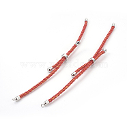 Adjustable Nylon Cord Slider Bracelet Making, with Brass Findings, Long-Lasting Plated, Real Platinum Plated, Red, 8-5/8 inch(22cm), 2~3.5mm, Hole: 1.5mm(MAK-F026-A02-P)