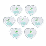Transparent Resin Pendants, with Glitter Powder, Heart with Cherry, Pale Turquoise, 18x19.5x2~2.5mm, Hole: 1.4mm(RESI-N030-002C)