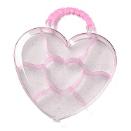 Heart Plastic Jewelry Boxes, 7 Grids with Plastic Beads Handle, Transparent Cover, Pink, 13.7x14.2x2.2cm, 7 compartments/box(OBOX-F006-05)