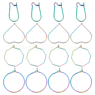 Unicraftale 32Pcs 4 Style 316 Surgical & 304 Stainless Steel Hoop Earring Findings, Wine Glass Charm Findings, Octagon & Heart & Ring, Rainbow Color, 21~25x10~26.5x0.6~0.8mm, Pin: 0.6mm, 8pcs/style(STAS-UN0037-06)