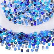2 Bags Imitation Artificial Crystal Glass Beads, Faceted Cube, Mixed Style, Blue, 4x4x4mm, Hole: 1.2mm, about 100pcs/bag(GLAA-SZ0001-95B-06)