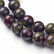 Natural Dragon Blood Jasper Bead Strands, Round, 10mm, Hole: 1mm, about 35~37pcs/strand, 14.96 inch(G-P214-05-10mm)