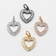 CZ Brass Micro Pave Cubic Zirconia Open Heart Charms, Mixed Color, 12x10x2mm, Ring: 5x0.7mm(ZIRC-L018-04)