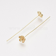 Brass Pins, Real 18K Gold Plated, Nickel Free, Flower, 48~51mm, Pin: 0.7mm(KK-T038-589G-NF)