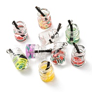 Translucent Resin Pendants, Drink Charms, Juice Cup with Metal Loops, Mixed Color, 20.5x11mm, Hole: 1.8mm, about 10pcs/bag(RESI-D067-01L)