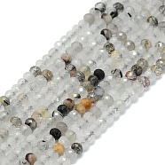 Natural Black Rutilated Quartz Beads Strands, Faceted, Rondelle, 2~2.5x2mm, Hole: 0.5mm, about 223~226pcs/strand, 14.96~15.16 inch(38~38.5cm)(G-G106-A23-01)