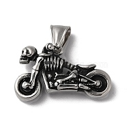 304 Stainless Steel Pendants, Skull Motorbike Charm, Antique Silver, 20x32.5x10.5mm, Hole: 7.5x4mm(STAS-D014-23AS)