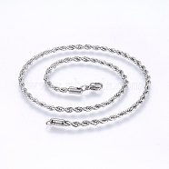 304 Stainless Steel Rope Chain Necklaces, with Lobster Claw Clasps, Stainless Steel Color, 17.7 inch(45cm), 4mm(X-NJEW-F226-03P-06)