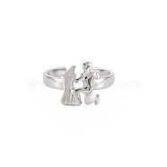 304 Stainless Steel 12 Constellations/Zodiac Signs Open Cuff Ring for Women, Stainless Steel Color, Aquarius, US Size 8(18.1mm)(RJEW-S405-156P-I)