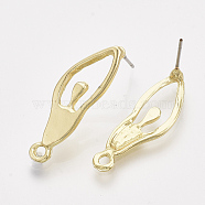 Alloy Stud Earring Findings, with Steel Pins and Loop, Light Gold, 27.5x9mm, Hole: 1.8mm, Pin: 0.8mm(X-PALLOY-S121-123)