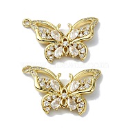 Rack Plating Real 18K Gold Plated Brass Micro Pave Cubic Zirconia Pendants, Long-Lasting Plated, Lead Free & Cadmium Free, Butterfly, Clear, 29.5x26x3mm, Hole: 1.8mm(KK-B084-08G)