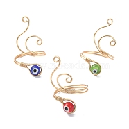 Copper Wire Wrap Open Cuff Rings, with Handmade Evil Eye Lampwork Round Beads for Women, Real 18K Gold Plated, 2~35mm, Inner Diameter: 19.4mm(RJEW-JR00562-02)