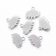 304 Stainless Steel Charms, Stamping Blank Tag, Elephant, Stainless Steel Color, 10x12x0.8mm, Hole: 1.2mm(STAS-H422-08P)