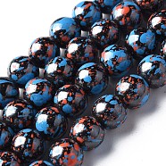 Spray Painted Non-magnetic Synthetic Hematite Beads Strands, with Glitter Powder, Round, Deep Sky Blue, 8mm, Hole: 1mm, about 51~52pcs/strand, 15.55 inch~15.75 inch(39.5~40cm)(G-N337-06E)