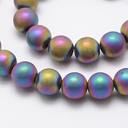 Electroplate Non-magnetic Synthetic Hematite Beads Strands, Matte Style, Round, Multi-color Plated, 8mm, Hole: 1.5mm, about 50pcs/strand, 15.7 inch(G-R363-8mm-02)