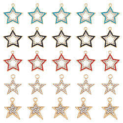 SUPERFINDINGS 50Pcs 5 Style Alloy Crystal Rhinestone Pendants, with Enamel, Star Charms, Mixed Color, 19~24x15~22x1.5~2mm, Hole: 1.8~2.3mm, 10Pcs/style(FIND-FH0007-71)