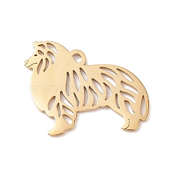 304 Stainless Steel Dog Pendants, Laser-Cut, Hollow, Rough Collie, Golden, 15x20x1mm, Hole: 1mm(STAS-N090-JN854-G)