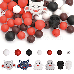 CHGCRAFT DIY Beads Jewelry Making Finding Kit for Halloween, Inculidng Silicone & Brass Rhinestone Beads, Round & Ghost & Skull, Mixed Color, 8~25.5x8~34x3.8~20mm, Hole: 1.5~2.5mm, 126Pcs/box(DIY-CA0005-53)