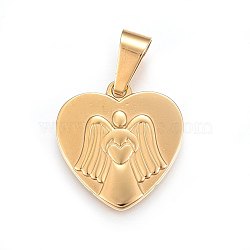 304 Stainless Steel Pendants, Heart with Angel, Golden, 26x25x2.5mm, Hole: 11x6mm(STAS-P211-11G)
