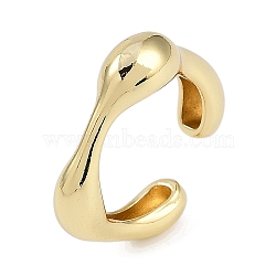 Brass Cuff Rings, Wide Band Rings for Women, Real 18K Gold Plated, Twist Wave, 7mm(RJEW-U030-02G-01)