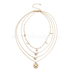 Alloy Rhinestone Tiered Necklaces, Layered Necklaces, with Imitation Pearl and Lobster Claw Clasps, Star, Golden, 20.47 inch(52cm), 1pc/bag(NJEW-FS0001-03)