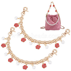 Elite Swivel Clasp Purse Strap Extenders, Alloy Enamel Flower & ABS Plastic Imitation Pearl Charm Bag Strap with Iron Chain, Purse Making Supplies, Golden, 25cm, 2pcs/box(DIY-PH0013-28)