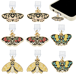 8Pcs 4 Styles Plastic Mobile Dustproof Plugs, with Alloy Enamel Pendants, Butterfly with Flower, Mixed Color, 29~32mm, 2pcs/style(HJEW-OC00292)