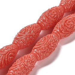 Synthetic Coral Carved Beads, Dyed, Flower Barrel, Orange Red, 19.5x10.5mm, Hole: 1mm, about 18pcs/strand, 13.78''(35cm)(CORA-D034-02A)